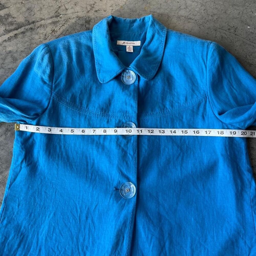 JM Collection Blue 100% Linen Button Up Jacket Blazer Top Clear Buttons Womens 8 - Picture 7 of 8